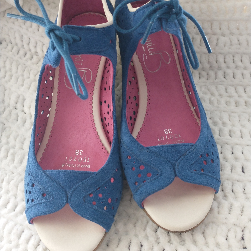 Blue Peep Toe Lace-Up Heels Chanii B